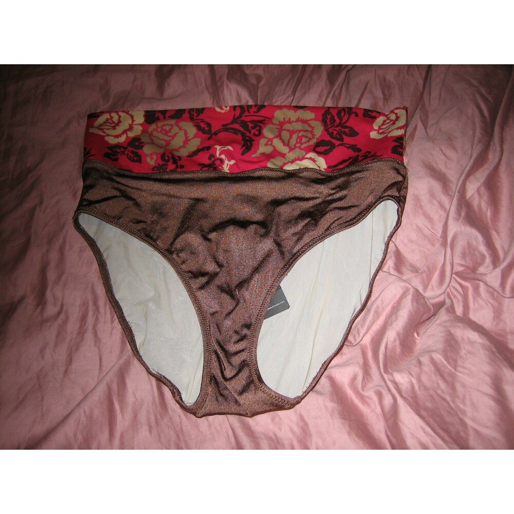 FANTASIE HIGH WAIST BROWN, FLORAL WAIST SWIM BOTTOM/SHORTS SIZE L